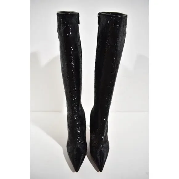 Christian Louboutin Kate Botta 100 Black Velours Papillon Knee Heel Boot 37.5 - Picture 8 of 12